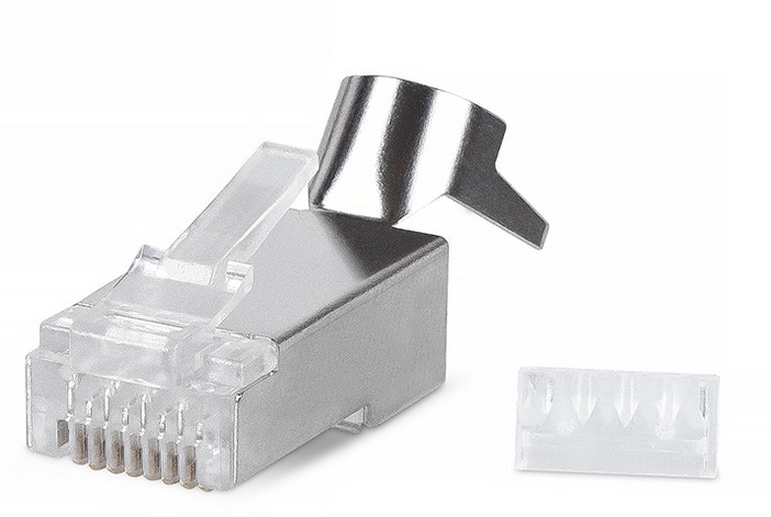 

Коннектор Filum FL-NA-PLUG6-10, RJ-45, 6A кат., 8p8c, экран, со вставкой, 50 мкд, универсальный, для одножильного и многожильного кабеля, уп/100 шт., FL-NA-PLUG6-10