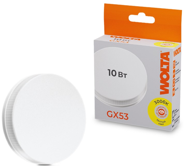 

Лампа светодиодная WOLTA 25Y75R10GX53 10Вт 3000K GX53, 25Y75R10GX53