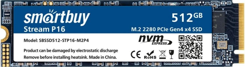 

Накопитель SSD M.2 2280 SmartBuy Stream P16 SBSSD512-STP16-M2P4 512GB, 5000/2600MB/s, TBW 300, Stream P16