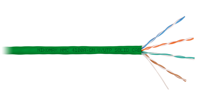 

Кабель витая пара U/UTP 5e кат. 4 пары NIKOMAX NMC 4100A-GN 24AWG(0.51 мм), медь, одножильный (solid), внутренний, PVC, зелёный, уп/305м, NMC 4100A-GN