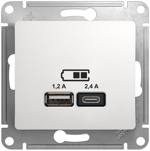 

Розетка USB Systeme Electric GSL000139 Glossa А+С, 5В/2,4 А, 2х5В/1,2 А, механизм, белая, GSL000139
