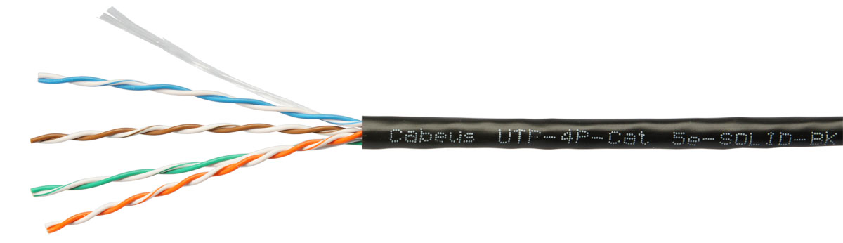 

Кабель витая пара U/UTP 5e кат. 4 пары Cabeus UTP-4P-Cat.5e-SOLID-BK 24AWG(0.51 мм), медь, одножильный (solid), внутренний, PVC, нг(A)-LS, чёрный, уп/, UTP-4P-Cat.5e-SOLID-BK