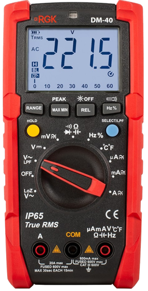 Изображение товара Мультиметр RGK DM-40 цифровой профессиональный с подсветкой и фиксацией показаний